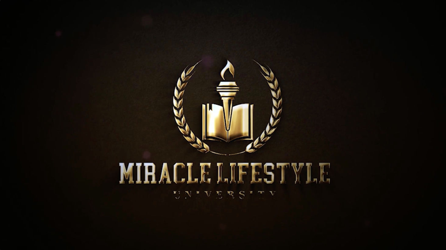 Miracle Lifestyle University logo featuring a book, torch, and laurel wreath in gold.
